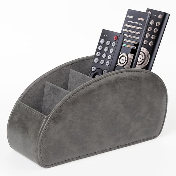 Remote Control Holder with 5 Compartments PU Leather Organizer for TV Remote White-FY- White