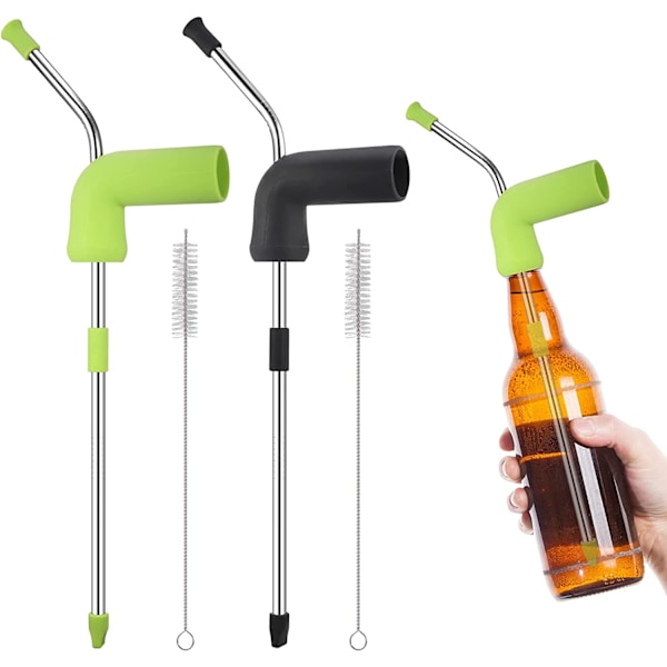 2-pack ölsnorkel, dubbel ölsnorkel, alkoholdrickande snorkel, alkoholdrickande snorkel med 2 borstar, för familjeunderhållning fest semester bar födelsedag nyår