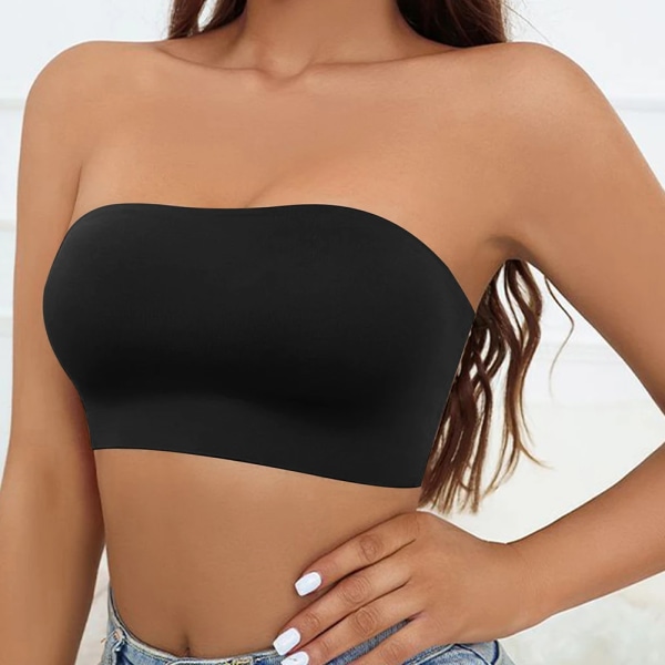 Armbandslös behå för kvinnor, bröstomslag Bandeau ofodrad sömlös ventilerande bekväma underkläder Toppar svart Black Black S