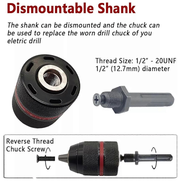 Metall Tungt 1/2-20UNF 13mm Borrchuck Hex Skaft/SDS/Socket Firkant Adapter js