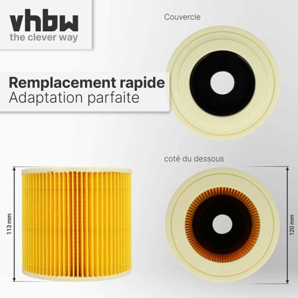 FlkwoH vhbw Patronfilter kompatibel med Kärcher NT 27/1 ME Professional, NT 48/1 TE Professional våt- eller torrdammsugare - Plisserat filter