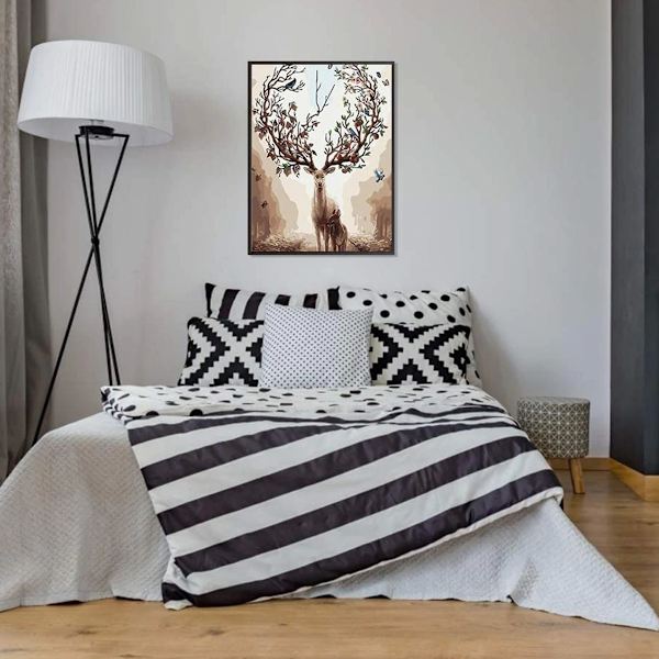 Nummerkonst, DIY-nummermålning av hjort, kreativa hobbymålningsset, måla efter nummer för barn/vuxna/seniorer, ramfri (40 x 50 cm)