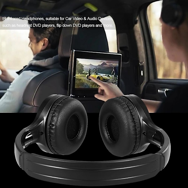2-pakning trådløse IR-hodetelefoner for bilens DVD-spiller nakkestøttevideo, on-ear infrarøde hodetelefoner headset universal (svart)