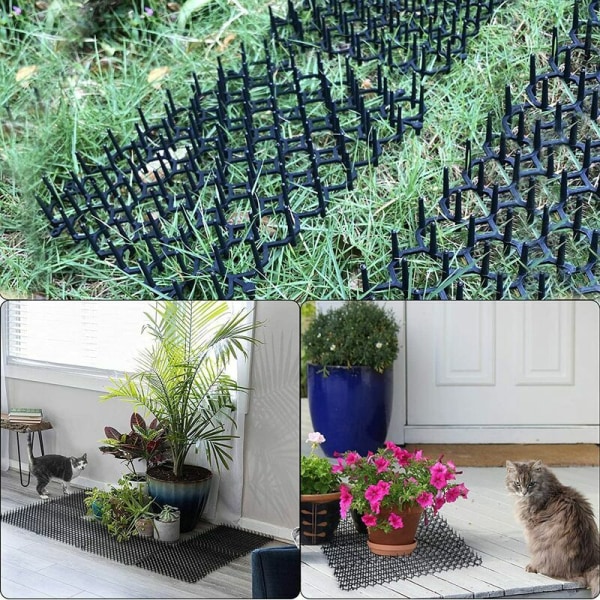 Sett med 6 kattrepellenter med pigger, 48,5 x 13,5 cm utendørs katteskremmematter, kattepigger, anti-kattmatter i piggtrådnett for hagegjerder