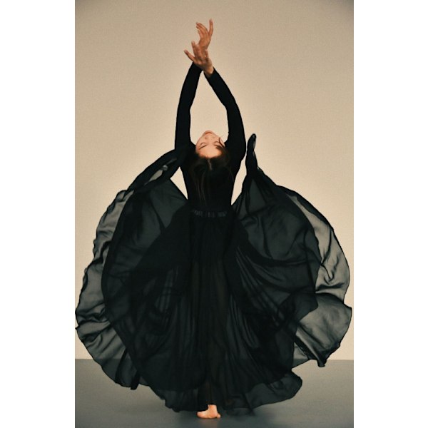 720 Silkeaktig, Gjennomsiktig Chiffon Elastisk Midje Lang Danseskjørt for Magedans Blå Blue 85cm