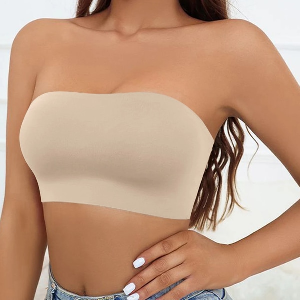 Naisten olkaimettomat rintaliivit, rinta-alunen Bandeau vuorittamaton saumaton hengittävä mukavat alusvaatteet Topit Beige Beige Beige XL