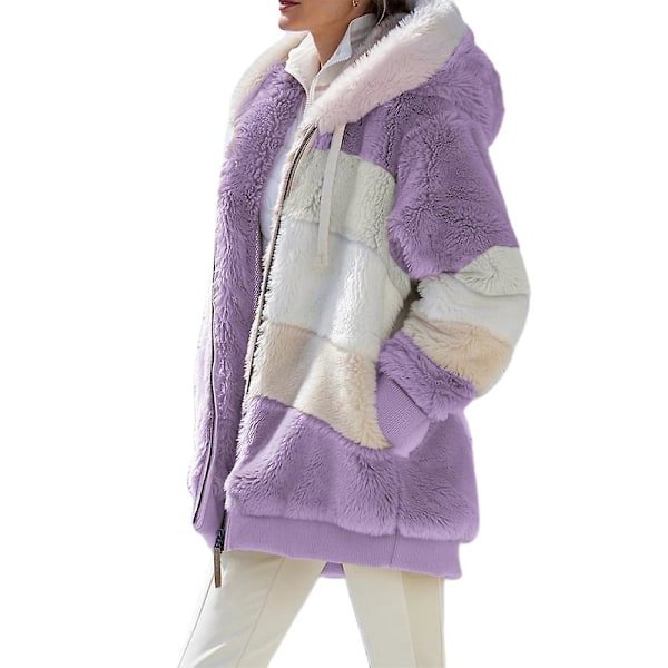 Kvinners Fargerik Langaermet Teddy Bear Fleecejakke Vinter varm jakke CMK Lilla Purple XL