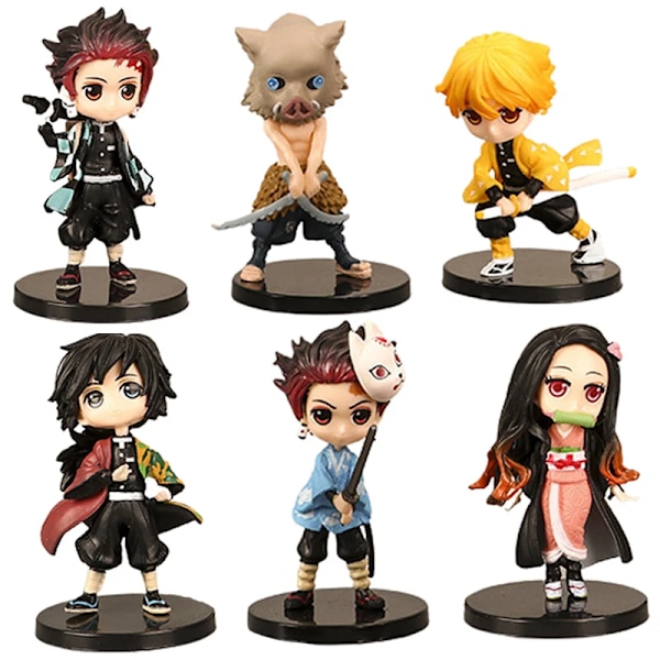 6 stk. Demon Slayer Anime Figur 7cm Nezuko Tanjirou Zenitsu Inosuke Kyoujurou Kanawo Kawaii Legetøj Q Figur PVC Model Gave 6PCS A