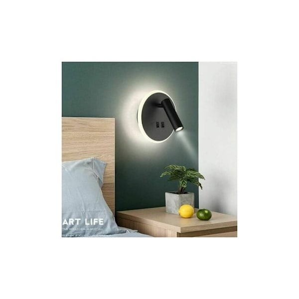Sänglampa - Sänglampor LED Vägglampa Hotell Inomhuslampor Vägg Säng Korridor Vägglampa med Strömbrytare Svart 9W 3000K Varmt Ljus (Rund)