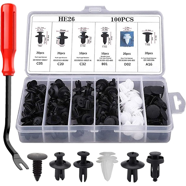100 stk universelle plastclips til bil, kofanger, fæste, nitter, clips, erstatningskit
