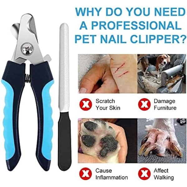 Kloklippere og trimmere til hunde og katte, professionelle negleklippere til kæledyr, tykke, nemme at klippe, med bonus neglefil