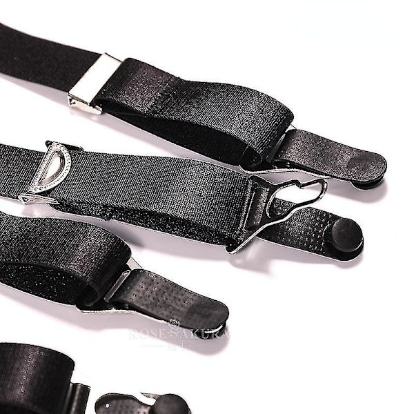 Allacki Sheer Mesh 6 Straps Svart Suspenderbälte Med Spetskant Sexig Underkläder