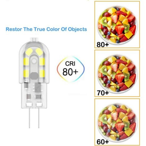 G4LEDBulb2W, 20W tilsvarende halogenpærer, kjølig hvit 6000k, 200Lm, 12xSMD, 12VAC/DC-pakke med 10-Versailles