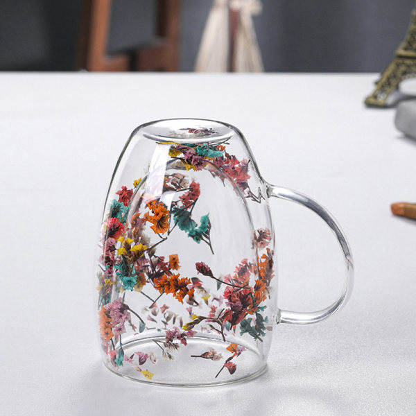 Dubbelväggig glasmugg med torkade blommor Glitters Filli skal