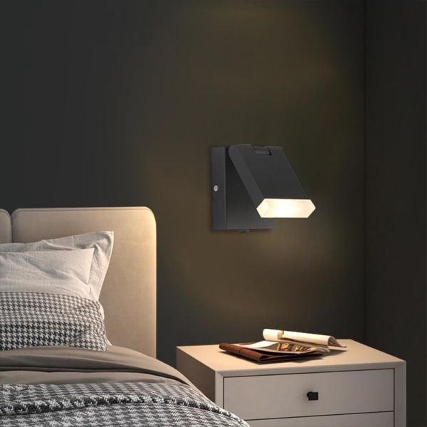 Bedside wall light, black metal wall lights with up and down adjustment function, ultra-thin aluminum wall light with acrylic lampshade