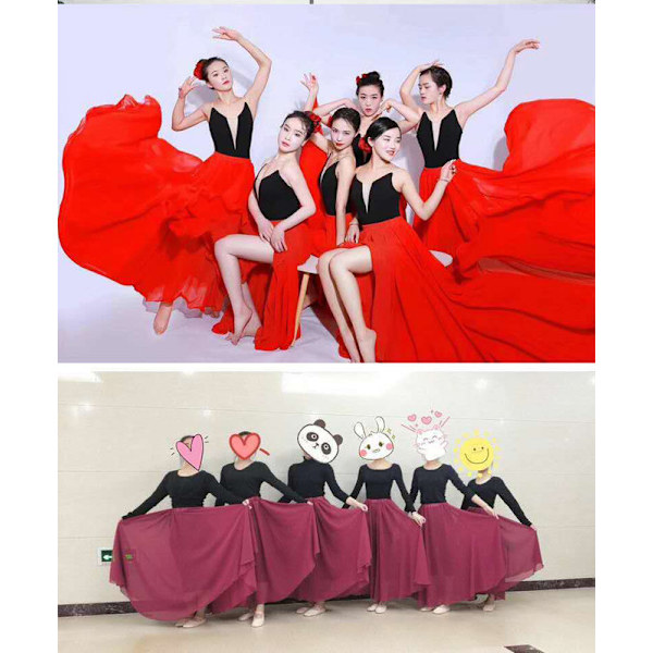 720 Silkeaktig, Gjennomsiktig Chiffon Elastisk Midje Lang Danseskjørt for Magedans Rød Red 80cm
