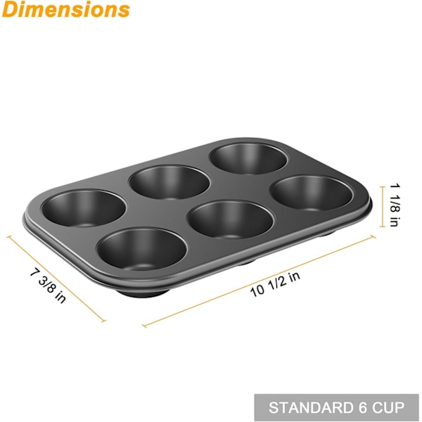 2-pak nonstick muffinform, kulstålform til muffins, 6 kopper, nem at rengøre