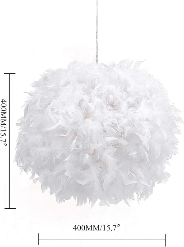 Feather-light lampshade for ceiling lamp. Fluffy lamp E27-FY-