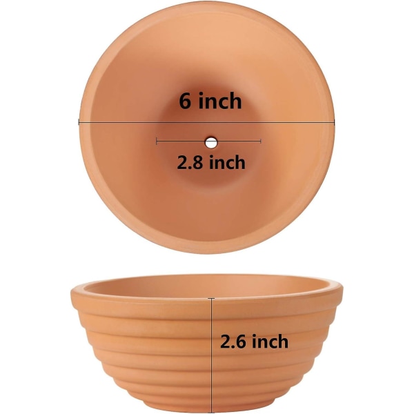 Small Terracotta Pots 6 Inch,  Shallow Bowls With Drainage Holes, Clay Pots For Plants, Pack Of 6