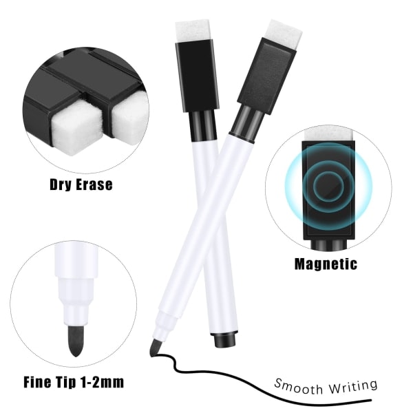 20 ST Små whiteboardpennor - Svart torrtavla whiteboardmarkörer med suddgummi Whiteboardpenna med fin spets för barn (svart)