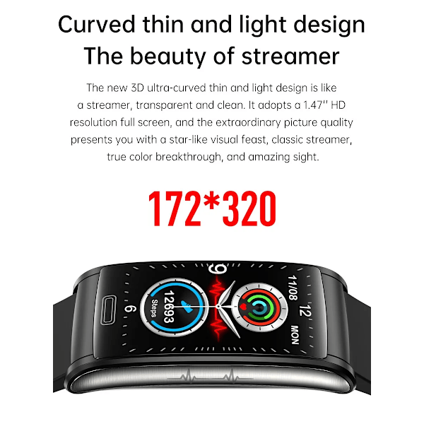 Ny E600 Blodsocker Puls Blodtrycksmätare Hälso-EKG+PPG Smartklocka IP68 Vattentät Sport Smartklocka Leather Black