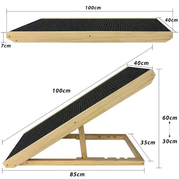 Hopfällbar hundramp - LZQ - Trätrappa - Justerbar höjd - Halkskydd - 100 kg