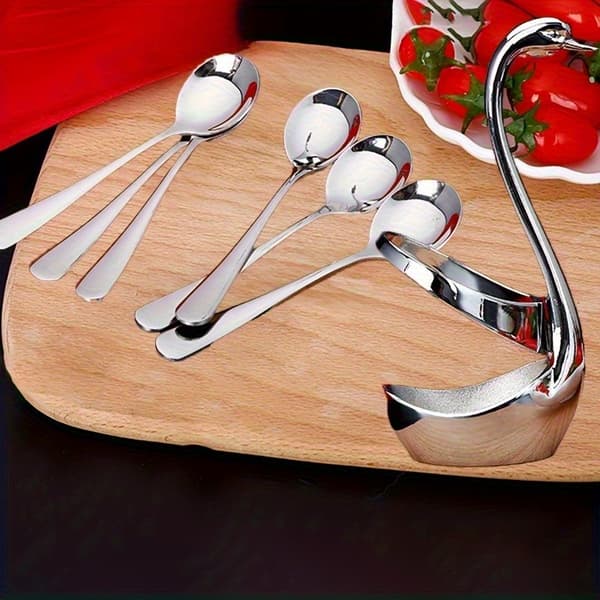 Svaneformede bestikholdere i rustfrit stål til kaffebarer, restauranter og borddækning Silver 2Pcs Set