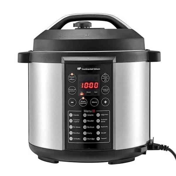 CONTINENTAL EDISON - CEMCSP1000I - Trykkoker - 15 programmer - 5,7L - 1000W - Svart og rustfritt stål