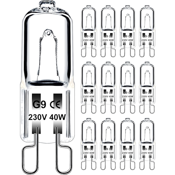 G9-pære 40W 230V dæmpbar varm hvid, G9-halogenpære 300°C tolerance, G9-ovnpære til mikrobølgeovn komfur loftslamper, pakke med 12