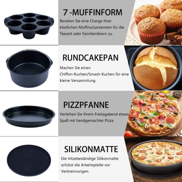 Air fryer tillbehör (15 set +20 kokbok) -8 tum, Air fryer tillbehör, lämplig för 4,2-6,8QT air fryer alla märken