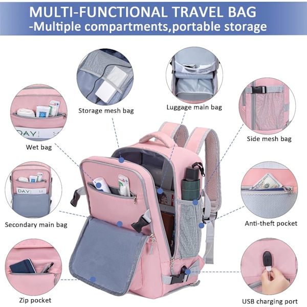 Reseryggsäck för Ryanair Kabinväska Undersätes bärväska för flygplan Handpassad för 14\" PC Casual Daypack med USB laddningsport Skofack