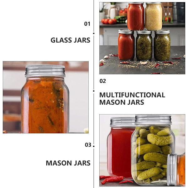 6-pack glasburkar med vanlig öppning, genomskinliga glasburkar med lock för försegling, torr mat, snacks, godis, gör-det-själv-projekt (16 oz)