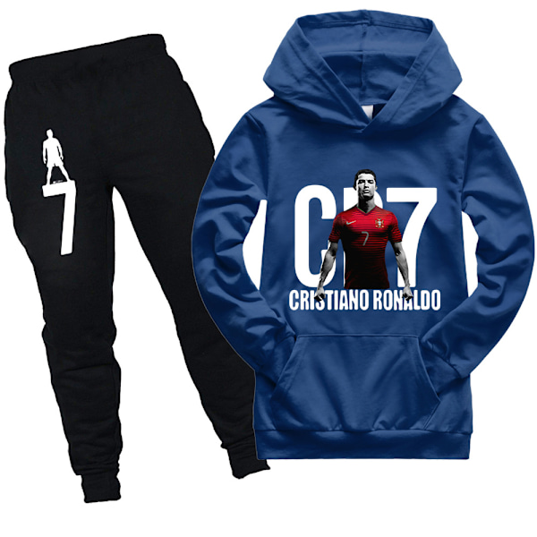 CR7 Ronaldo Pojkars Träningsdräkt Fotboll Hoodie Sweatshirt Hoodie Toppar + Byxor Set Marinblå Marinblå Navy blue Navy blue 140 cm