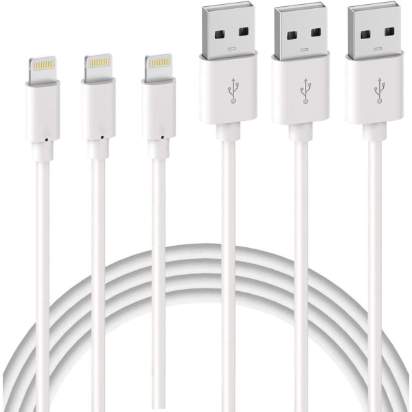 3-pack 2m iPhone-laddningskabel, USB till Lightning-kabel, iPhone-kabel kompatibel för iPhone vit