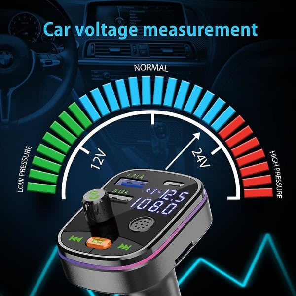 Langaton Bluetooth 5.0 Auton FM-lähetin Mp3 Stereo Musiikkisoitin Type-C Kaksi USB-lataus Handsfree Auton Kit Adapter Tukee U-levyä TF-korttia