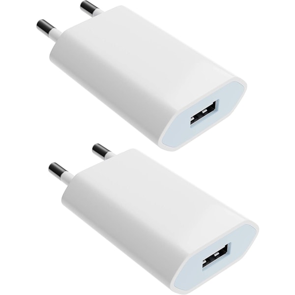 2-pakning USB-laderplugg Strømadapter 5V-1A Universal