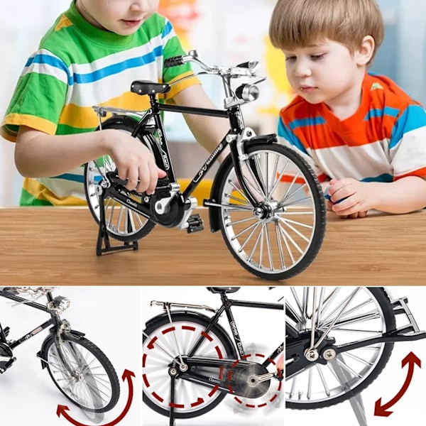 Retro cykelmodel kit, miniatyr metal pynt til kunst samling, legetøj til børn - Perfekt i Black