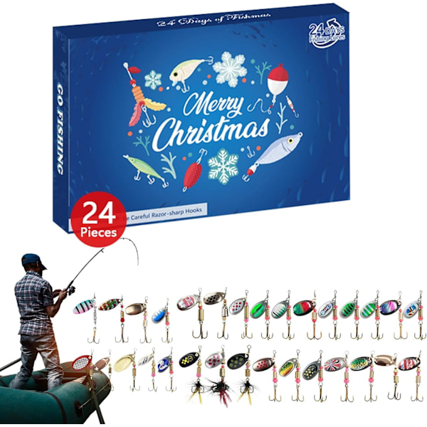 Jul 2024 Fiske Adventskalender - Fiskebeten Set, Fiskeutrustning för Vuxna Män Pojkar, Fisketillbehör (24st)