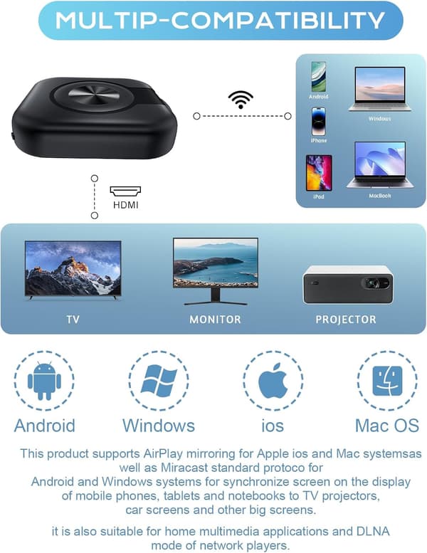 4K trådløs HDMI-adapter til iPhone/Android/Windows/Mac og Smart TV-FY-