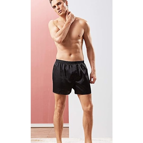 Satengsilke boksere for menn, silkespyjamasbukser, loungeshorts for menn svart black 3XL