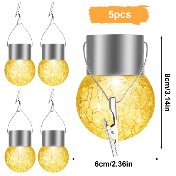 Solcellelyskjede, 5 stk. utendørs solcellelamper, vanntett utendørs dekorasjonslampe