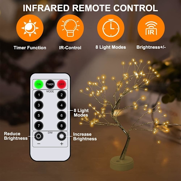 Varme hvite LED Bonsai-trelamper, 108 justerbare grener, innendørs USB-lampe med fjernkontroll Varm vit Varm vit