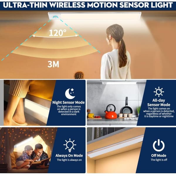 LED Kitchen Lamp, Wireless USB Rechargeable Cabinet Light, 6000K LED Kitchen Lighting Under Cabinet, Magnetic Dimmable with Sensor (20cm 2-pack)-FY-