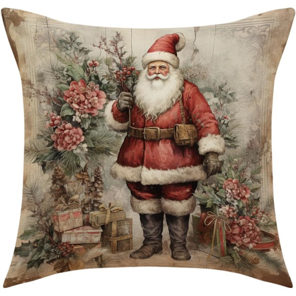 4 stk. Merry Christmas Pudebetræk Julegaver Juletræ Firkantede Pudebetræk Linned Lynlås Pudebetræk (45x45 cm)