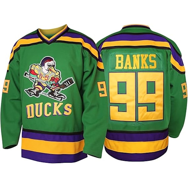 Herr Mighty Ducks 96 Charlie Conway 99 Adam Banks 33 Greg Goldberg Film Hockeytrøje Grøn 99 S