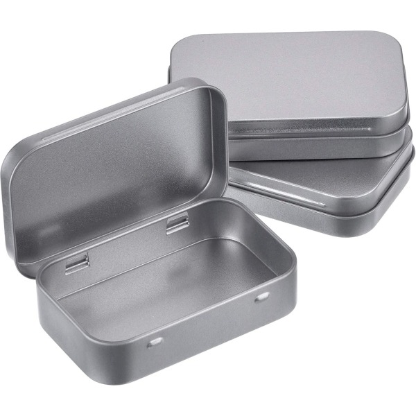 3-Pack3.75x2.45x0.8InchSilverMetalRectangularEmptyHingedJarContainerswithLid