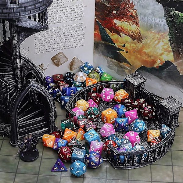 Dnd-tärningar, 6 x 7 set polyedriska dubbelfärgade tärningar påsar för fängelsehåla och drakar Mtg Bordsspel Rpg Dnd D20 D12 D10 D8 D4