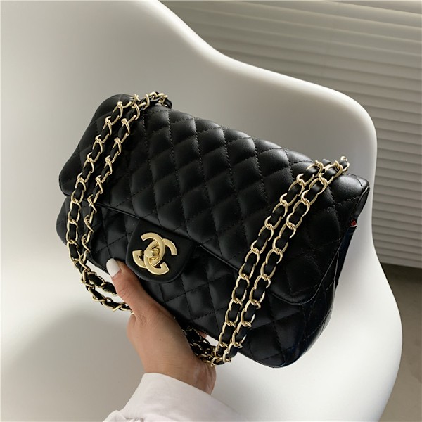 Simple Chain Shoulder Bag Camellia Women Handbag Black Pink