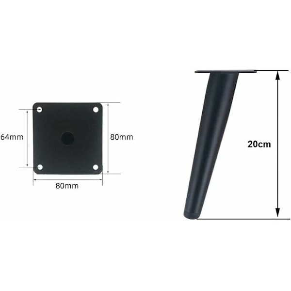 Koniske bordben, skabsben i metal, tilspidsede møbelben, rustfrit stål (20 cm høje, sortlakerede)-X42-