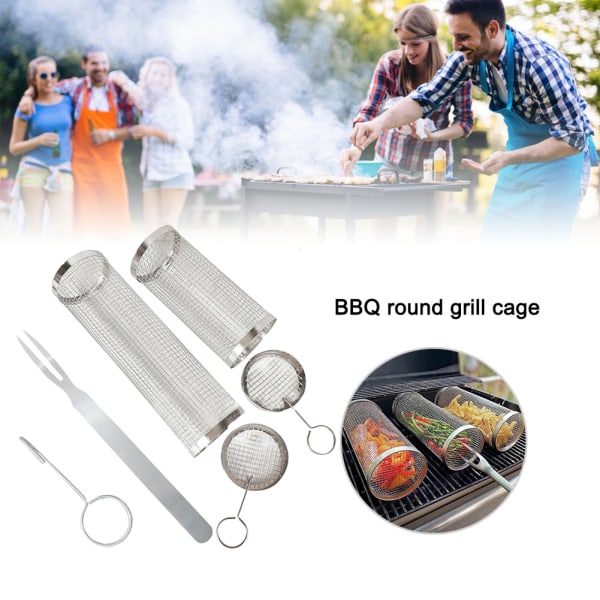 4 verkkoa ruostumattomasta teräksestä valmistettua BBQ-koria telineellä - Xin Small 4pcs